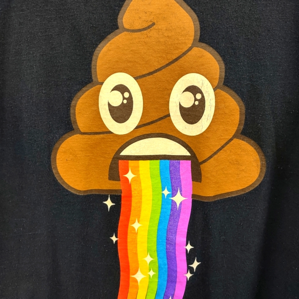 Black t-shirt with rainbow puking poop! 🤪